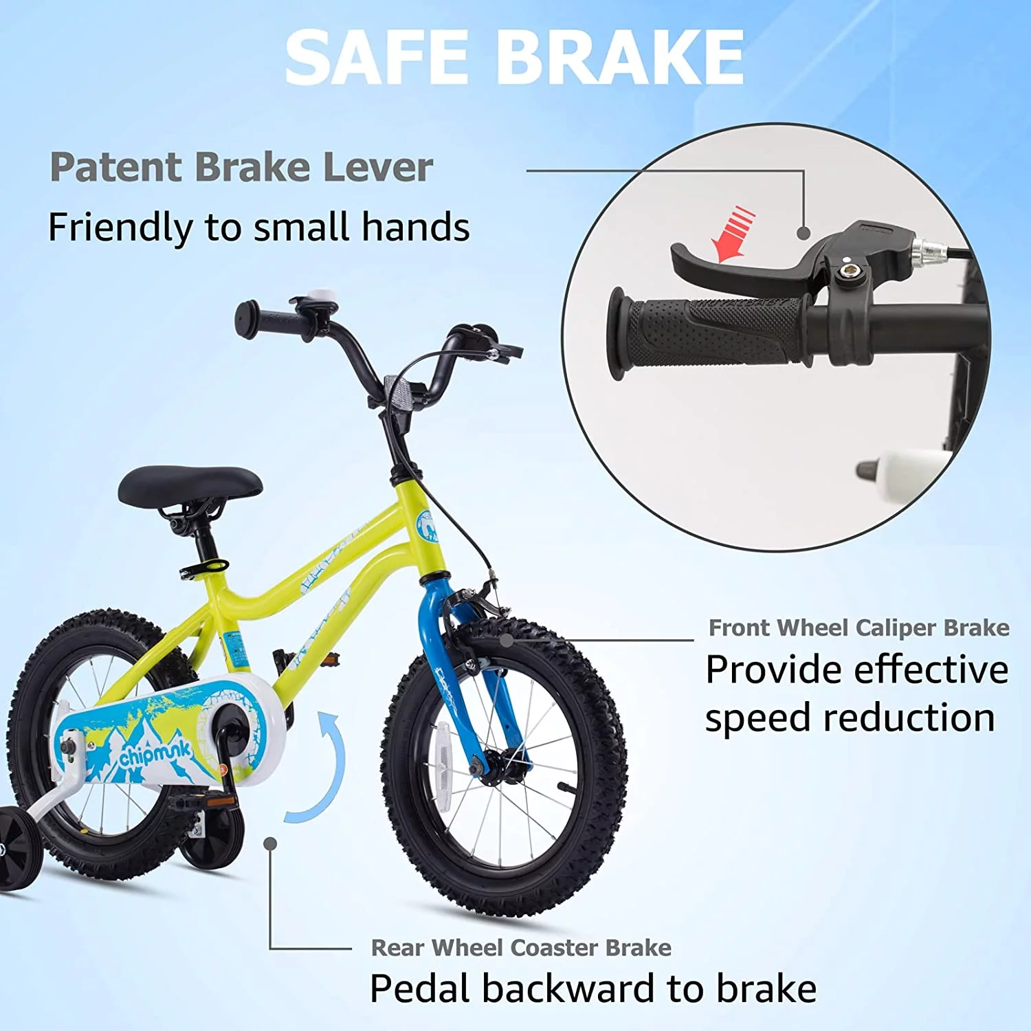 RoyalBaby Chipmunk Kids Bike Boys Girls 16 Inch Bicycle with Training Wheels and Kickstand Red