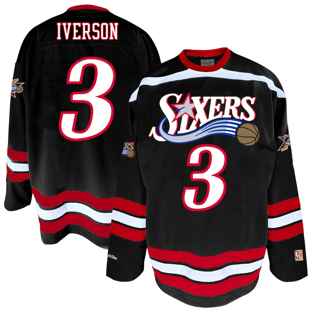 Men's Philadelphia 76ers Allen Iverson Mitchell & Ness Black Big & Tall NBA Hockey Jersey