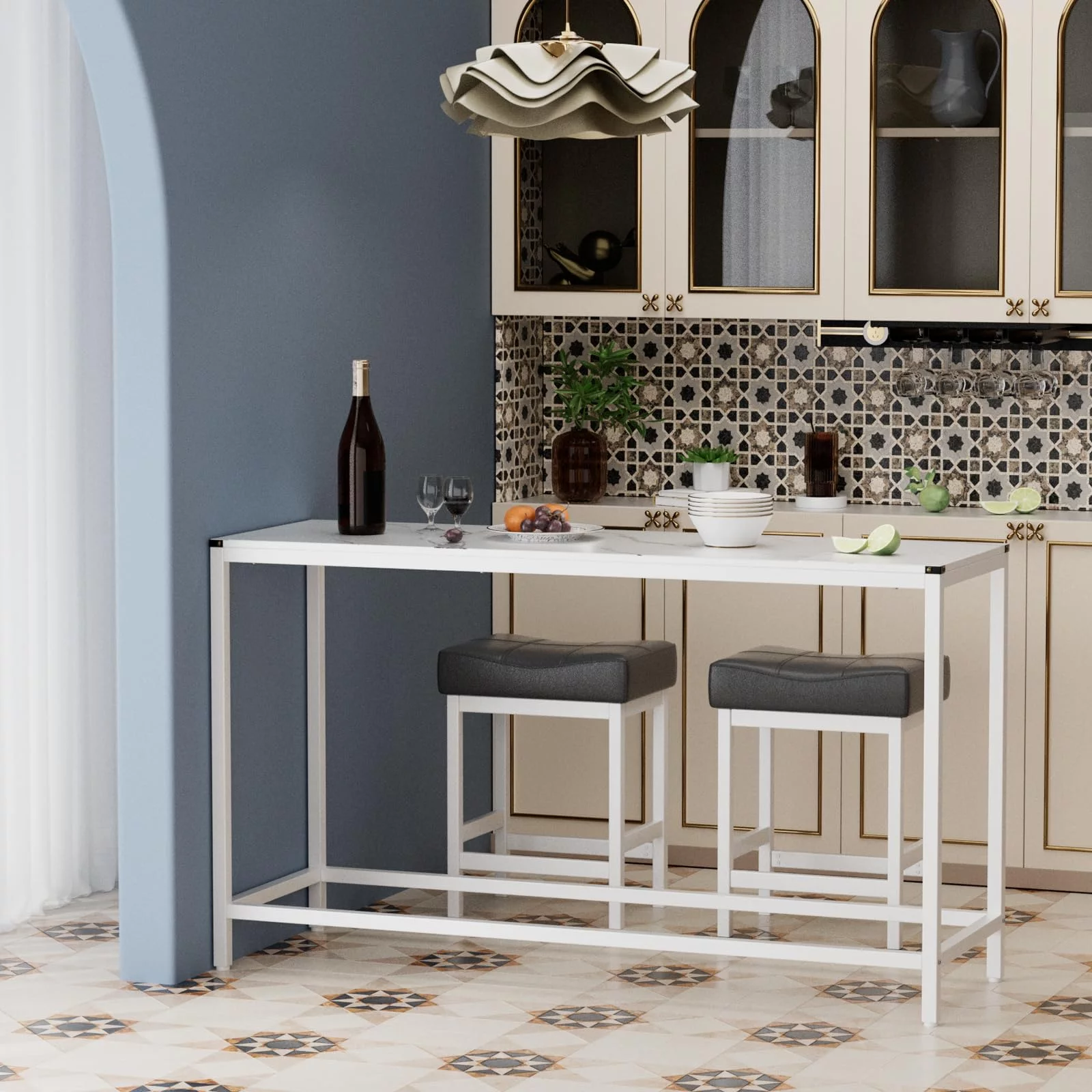 Duerer 3 Pieces Bar Table Set, Counter Height Bar Dining Table with Stools Set, White - Curated Treasures Market