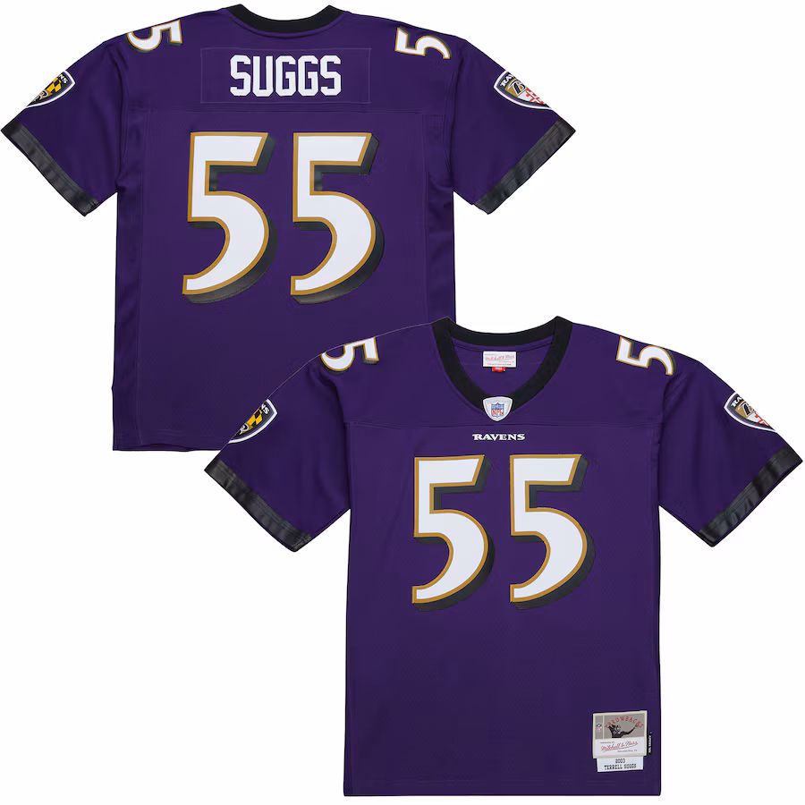 Men's Baltimore Ravens Terrell Suggs Mitchell & Ness Purple 2003 Legacy Replica Jersey
