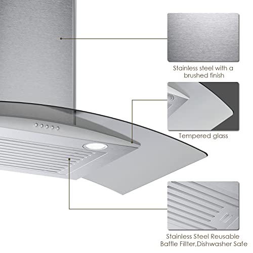 SOONYE Curved Glass Range Hood 30 inch