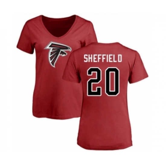 Football Women's Atlanta Falcons #20 Kendall Sheffield Red Name & Number Logo T-Shirt