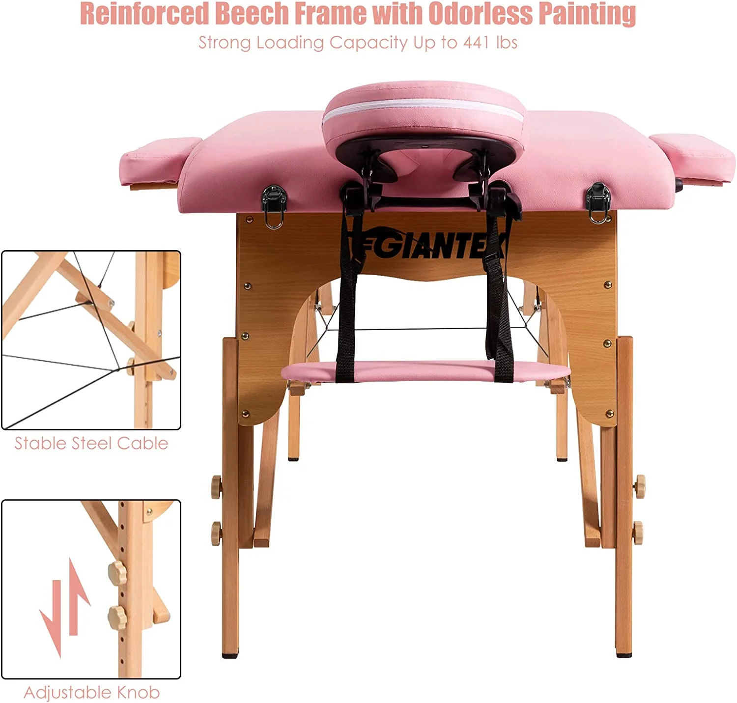 Portable Massage Table Lash Bed, 2 Fold Massage Bed Spa Bed Height Adjustable w/Face Cradle & Carry Case, Professional Facial Salon Tattoo Table for Spa Beauty Salon Home Use (Pink) - Curated Treasures Market