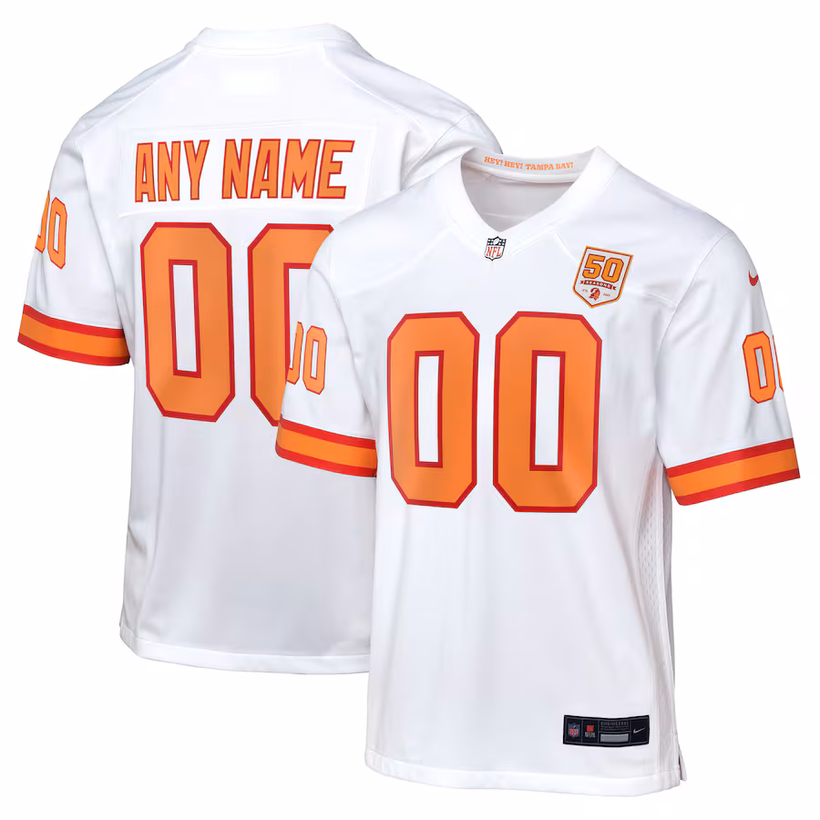 Youth Tampa Bay Buccaneers Nike White 50th Anniversary Custom Game Jersey