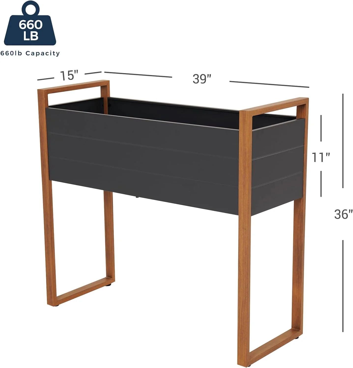 Grand Patio Metal Raised Garden Bed with Legs, Outdoor Raised Planter Box with Woodgrain Finish, Elevated Planter Box for Backyard, Patio, Balcony, 660lb Capacity, 39''L×15''W×36''H - Curated Treasures Market