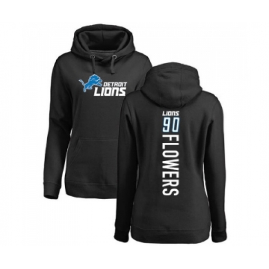 Football Women's Detroit Lions #90 Trey Flowers Black Backer Pullover Hoodie