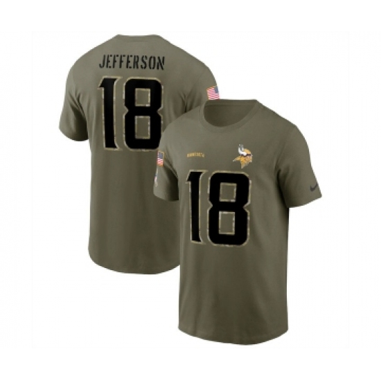 Men's Minnesota Vikings #18 Justin Jefferson 2022 Olive Salute to Service T-Shirt