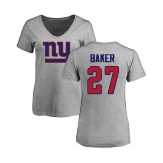 Football Women's New York Giants #27 Deandre Baker Ash Name & Number Logo T-Shirt