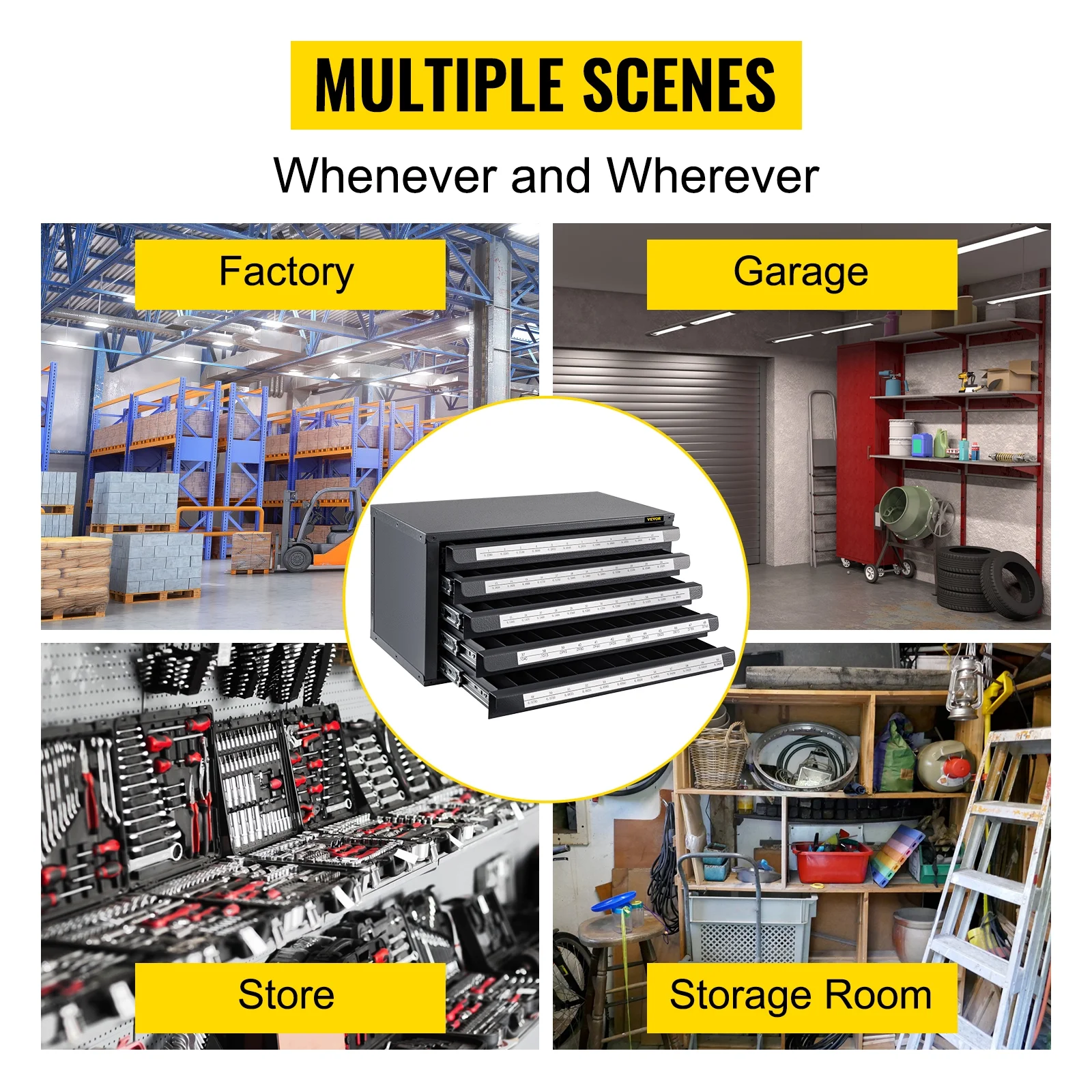 VEVOR Drill Bit Dispenser Cabinet, Five-Drawer Drill Bit Dispenser, 1/2 Reduced Shank Drill Bit Organizer Cabinet, Drill Dispenser Organizer Cabinet for Sizes 33/64 to 63/64 in 1/64 Increments
