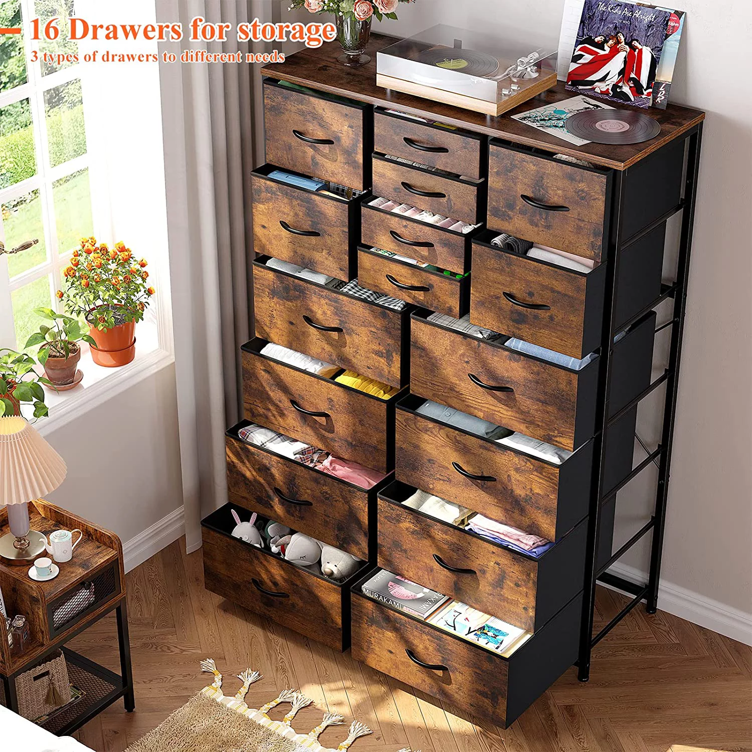 Popular 16 Drawer Dresser  Tall Dresser for Bedroom with Wooden Top and Sturdy Metal Frame  Large Dressers & Chest of Drawers for Bedroom Closet Living Room Entry 57.1"Hx 37.4" - Curated Treasures Market