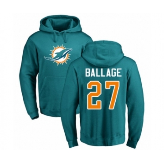 Football Miami Dolphins #27 Kalen Ballage Aqua Green Name & Number Logo Pullover Hoodie