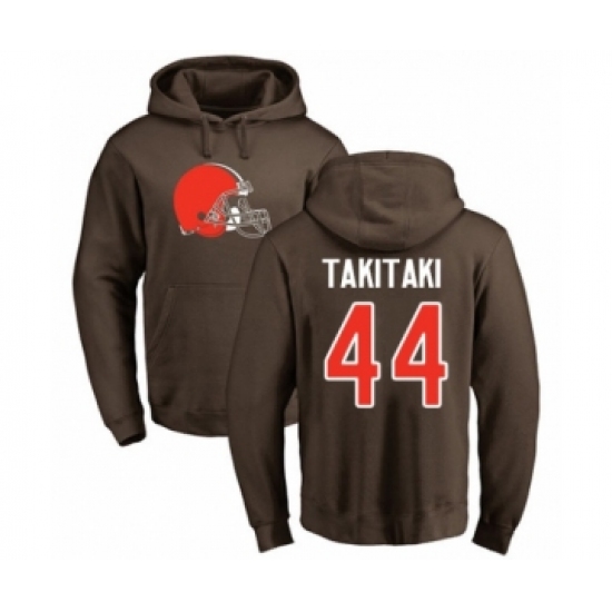 Football Cleveland Browns #44 Sione Takitaki Brown Name & Number Logo Pullover Hoodie