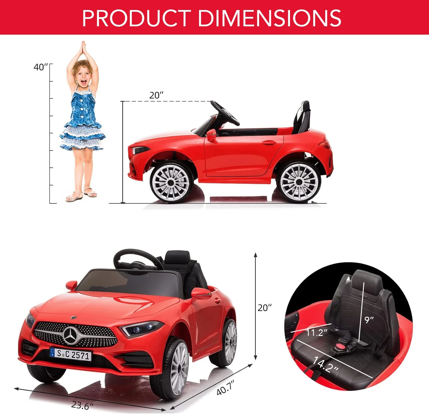 Track 7 12V Ride on Car, Licensed Mercedes-Benz CLS 350 Electric Car for Kids, Ride on Car with Remote Control, Music, Power Display, LED Lights, MP3, Kids Car for Age 3+, Red - Curated Treasures Market