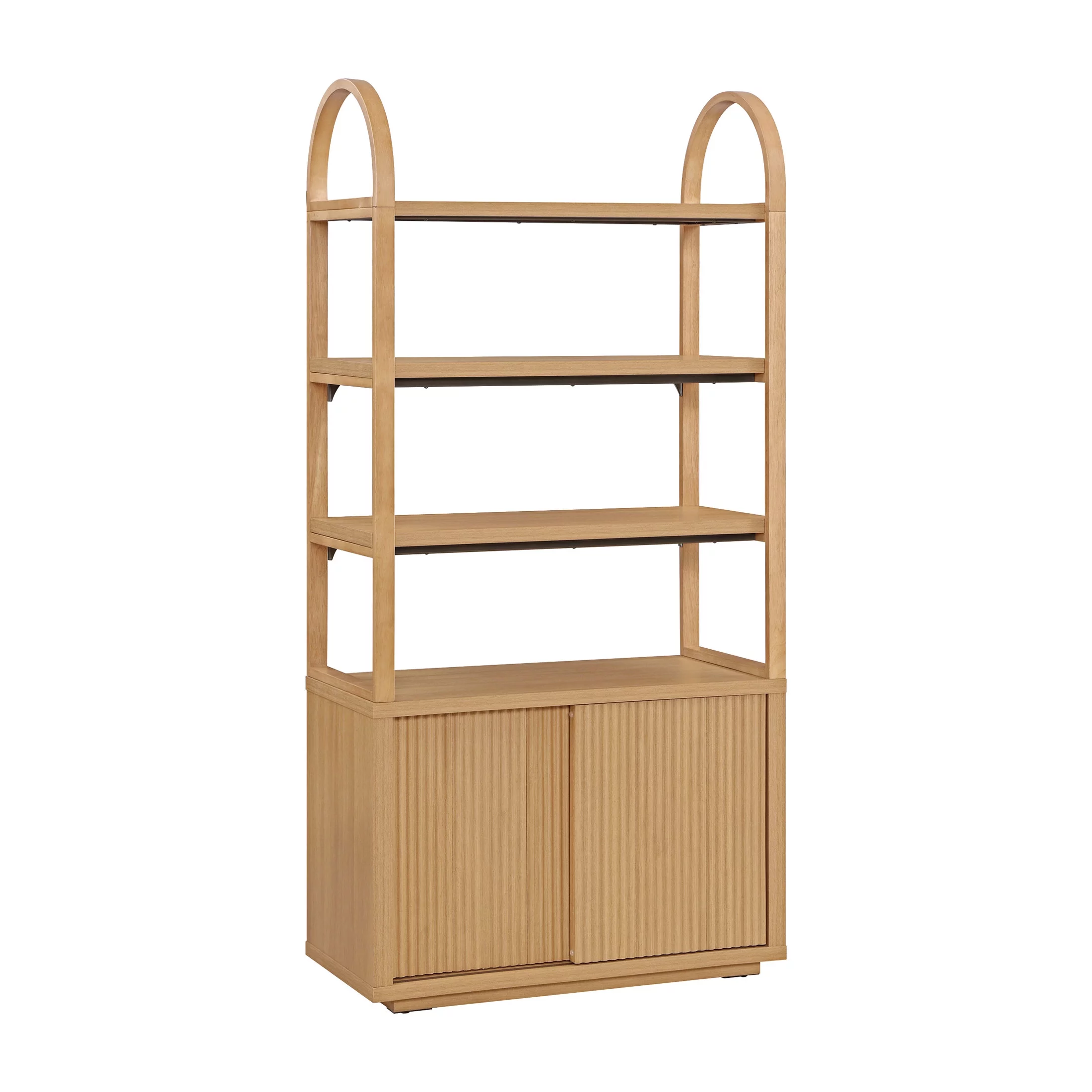 Beautiful Fluted 3-Shelf Bookcase with Storage Cabinet by Drew Barrymore, Warm Honey Finish - Curated Treasures Market