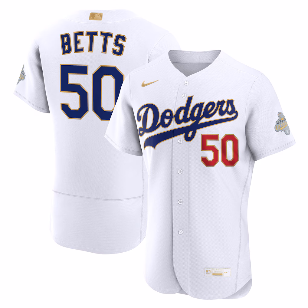 Men's Los Angeles Dodgers Mookie Betts Nike White 2026 Gold Collection Authentic Jersey