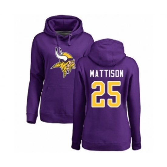 Football Women's Minnesota Vikings #25 Alexander Mattison Purple Name & Number Logo Pullover Hoodie