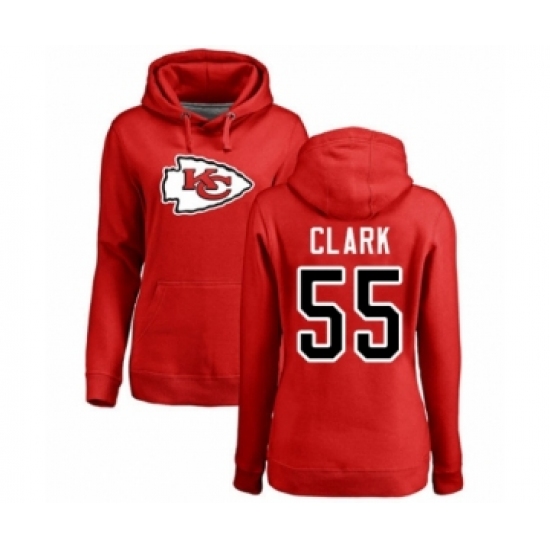 Football Women's Kansas City Chiefs #55 Frank Clark Red Name & Number Logo Pullover Hoodie