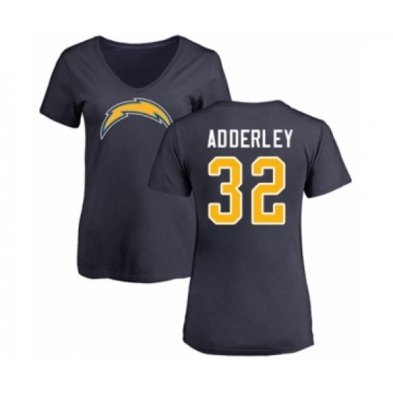 Football Women's Los Angeles Chargers #32 Nasir Adderley Navy Blue Name & Number Logo T-Shirt