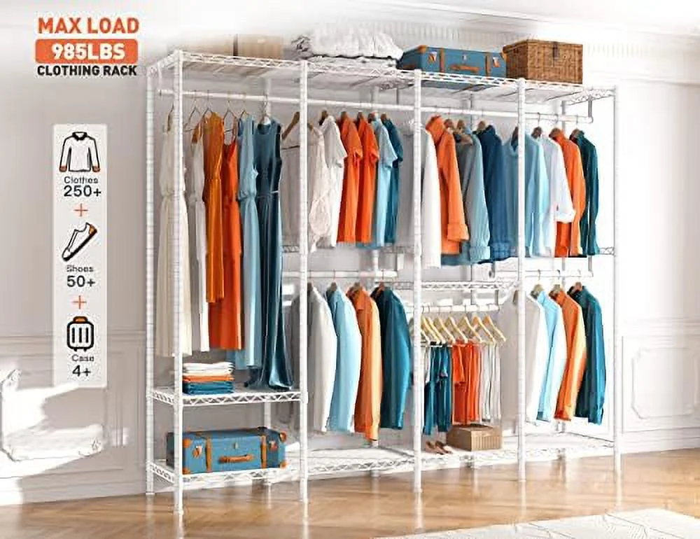 TJCGDTY   Heavy Duty Clothing Racks for Hanging Clothes Load 985 LBS  Portable Closet Metal Clothing Rack Free Standing Closet Rack Wire Garment Rack 15.8" W*17.7" D*77" H Whi - Curated Treasures Market