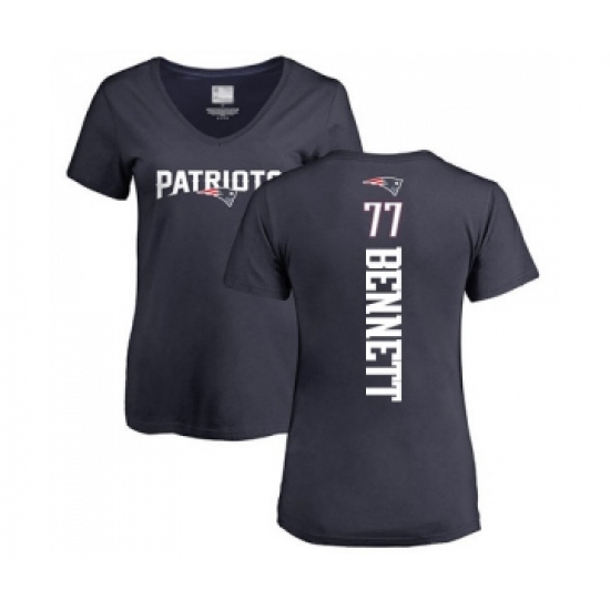 Football Women's New England Patriots #77 Michael Bennett Navy Blue Backer T-Shirt