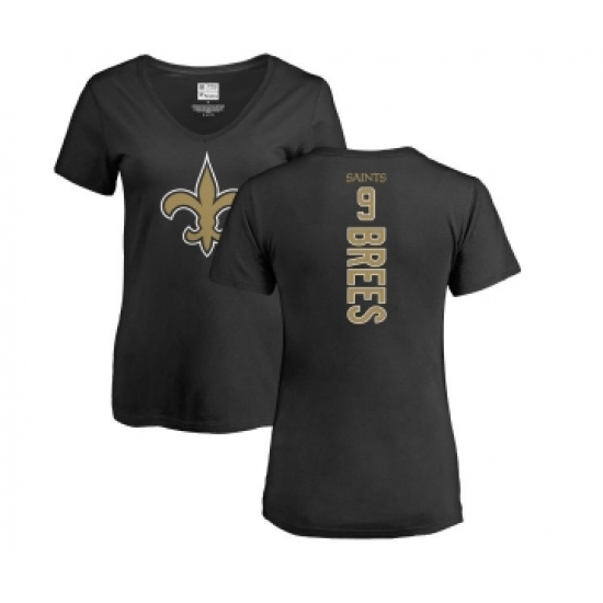 Football Women's New Orleans Saints #9 Drew Brees Black Backer Slim Fit T-Shirt