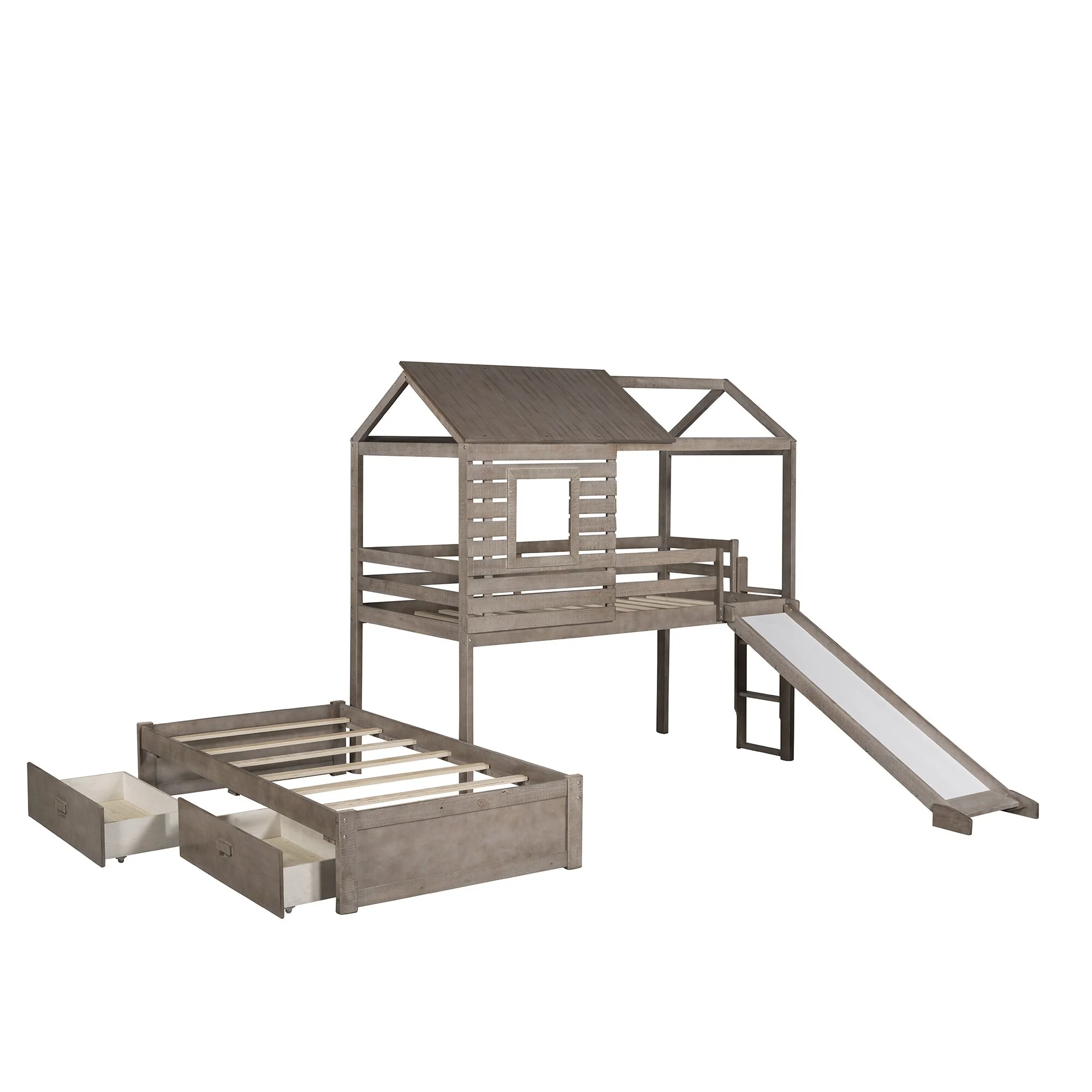 Home Adores, Inc. Rhett Twin Over Twin Bunk Bed with Two Drawers and Slide Antique Grey - Curated Treasures Market