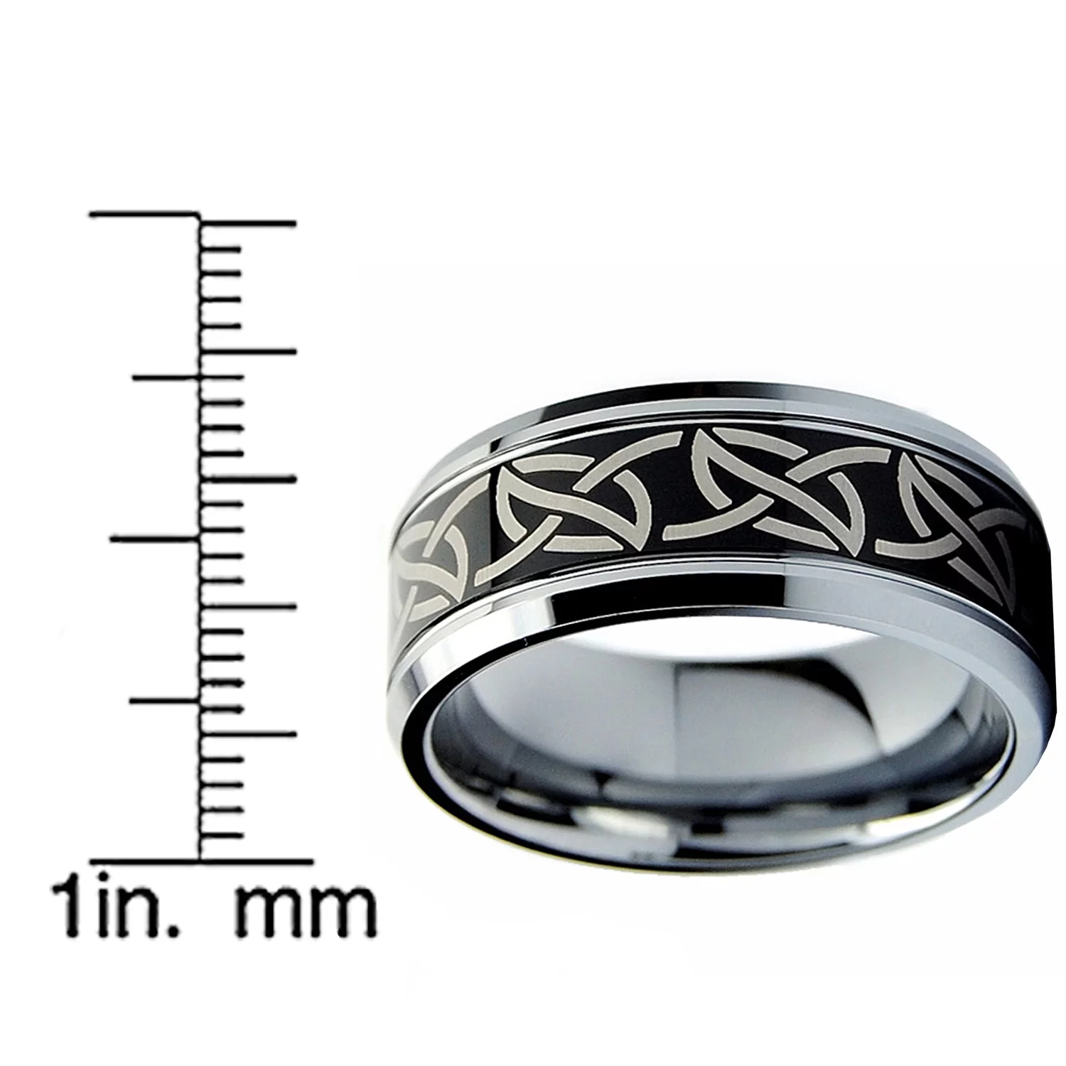 Metal Masters 9MM Men's Black Two Tone Tribal Tungsten Carbide Ring Wedding Band Size 8.5 - Curated Treasures Market