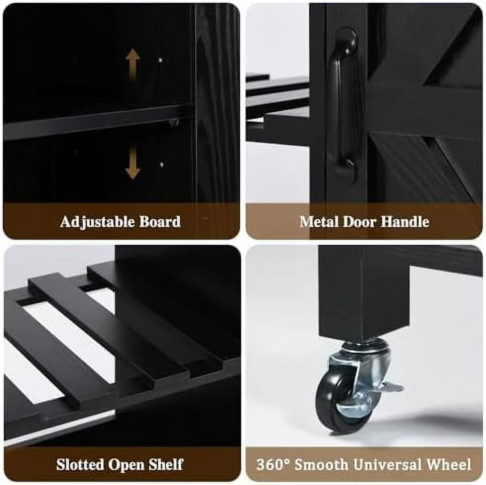 GVJMTKP Rolling Kitchen Island with   White Kitchen Island on Wheels Kitchen Cart with  Drawer and Adjustable   Wood Kitchen Island Table with Barn Door for Kitchen - Curated Treasures Market