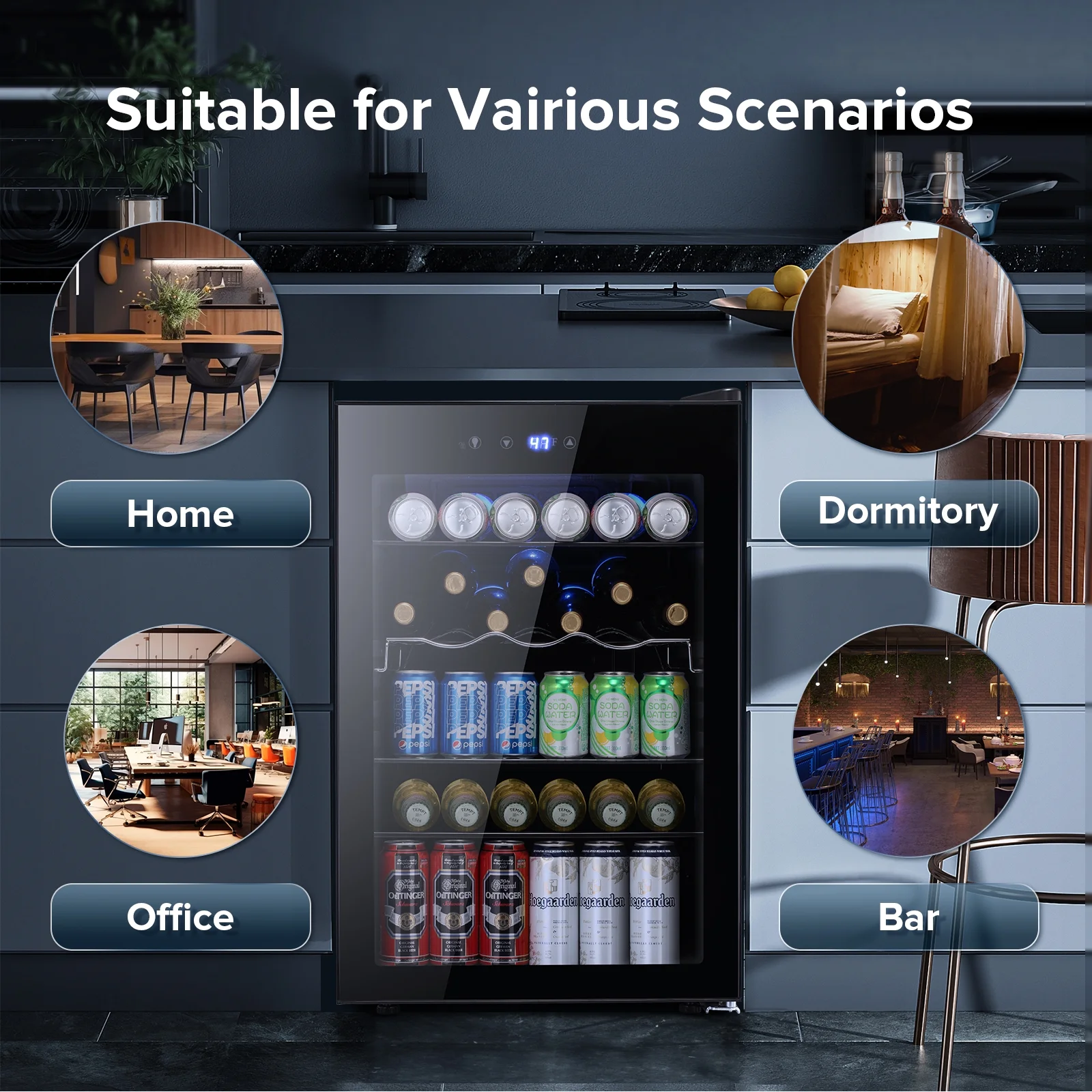 Auseo 4.5 Cu.ft Beverage Refrigerator and Cooler, 145 Can Mini Fridge Glass Door for Soda,Beer or Wine, Drink Dispenser Cooler for Home&Office or Bar (Black)