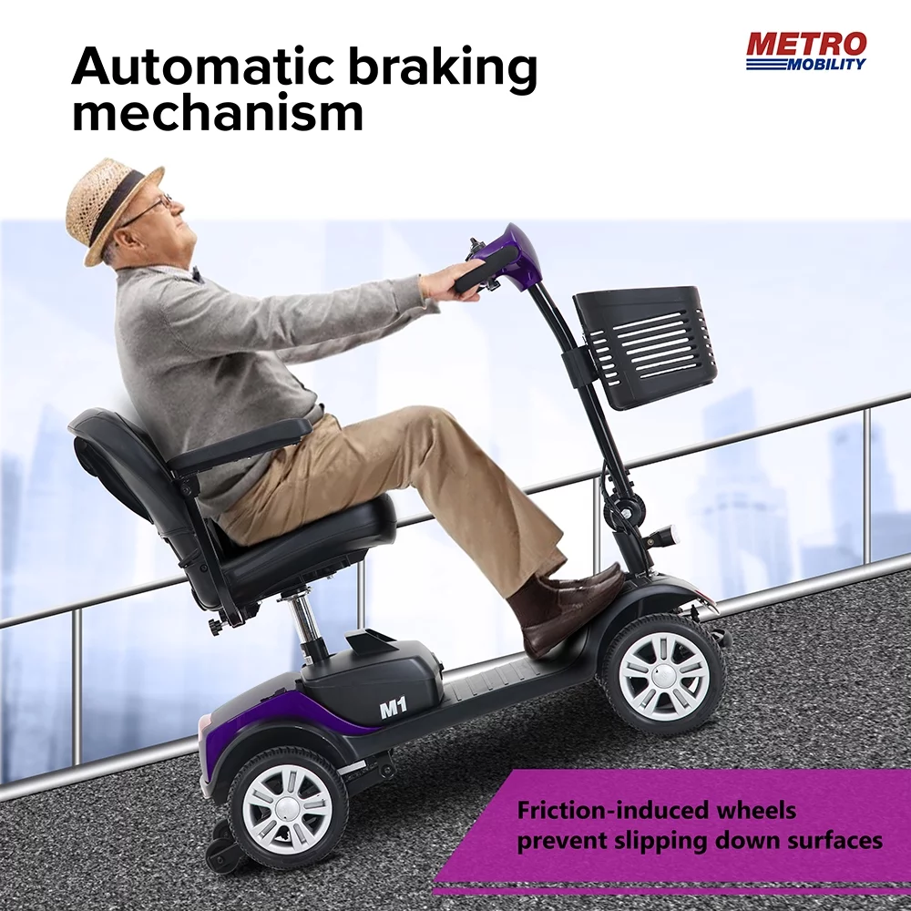 4 Wheel Mobility Scooters for Senior, Outdoor Travel Electric Wheel Chair Scooter with Detachable Basket, Adults Mobility Scooters with Control Panel, Max Speed 4.97mph, 300lbs, Purple, SS188