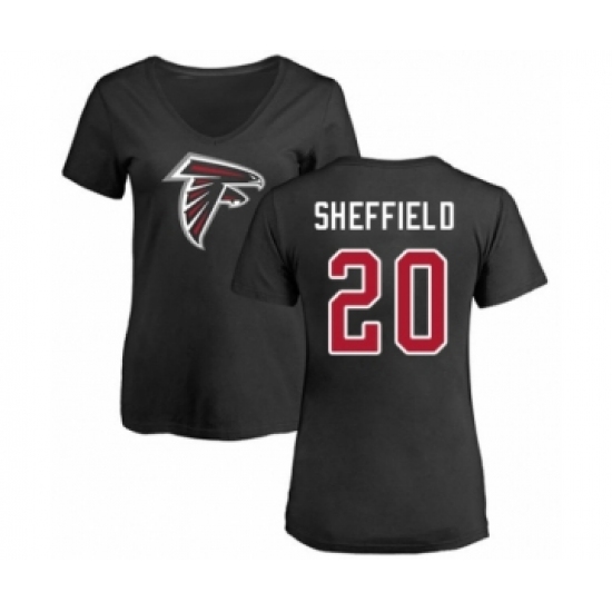 Football Women's Atlanta Falcons #20 Kendall Sheffield Black Name & Number Logo T-Shirt
