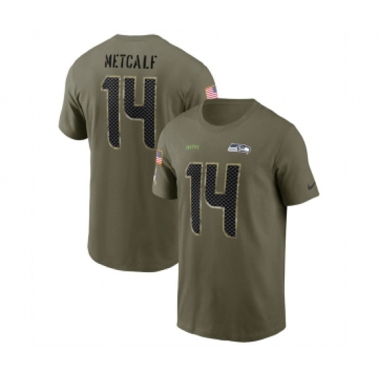 Men's Seattle Seahawks #14 DK Metcalf 2022 Olive Salute to Service T-Shirt