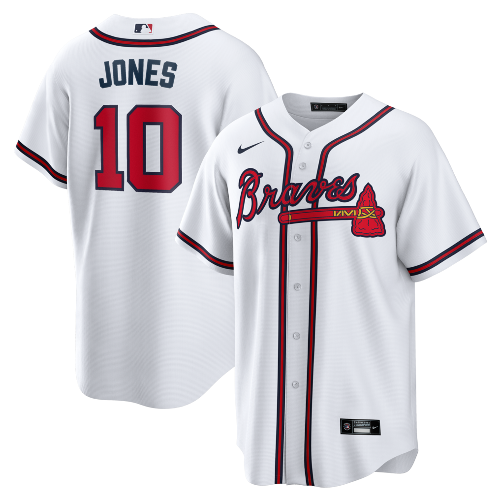 Men's Atlanta Braves Chipper Jones Nike White Home Retired Player Replica Jersey