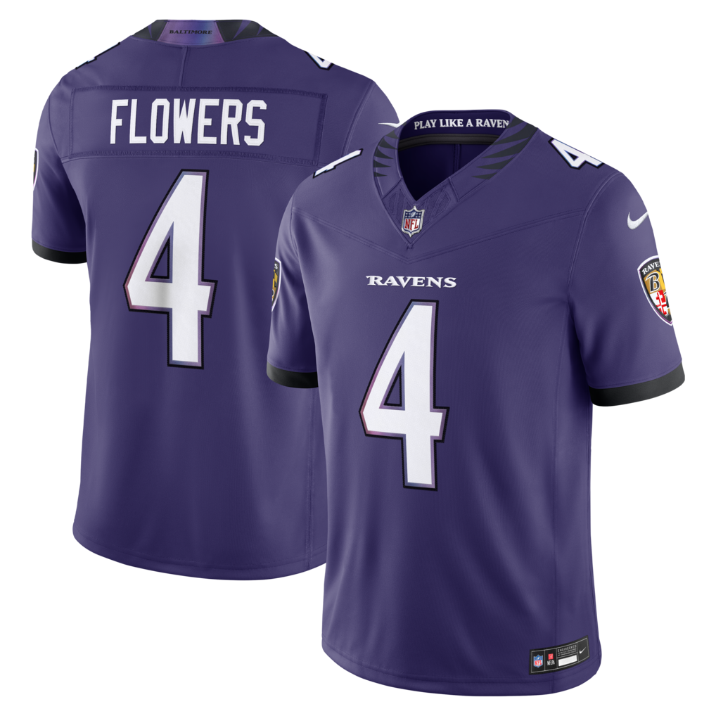Men's Baltimore Ravens Zay Flowers Nike Purple Vapor F.U.S.E. Sewn Down Limited Jersey