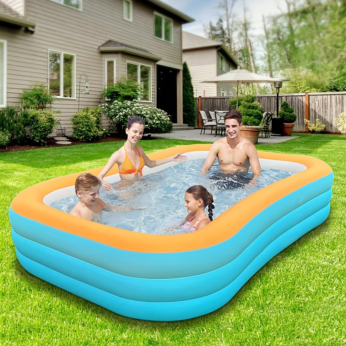 Large Family Inflatable Swimming Pool - Spacious Adult Size for Outdoor Fun, Easy Setup, Sturdy Construction - Perfect for Summer Parties and Relaxation