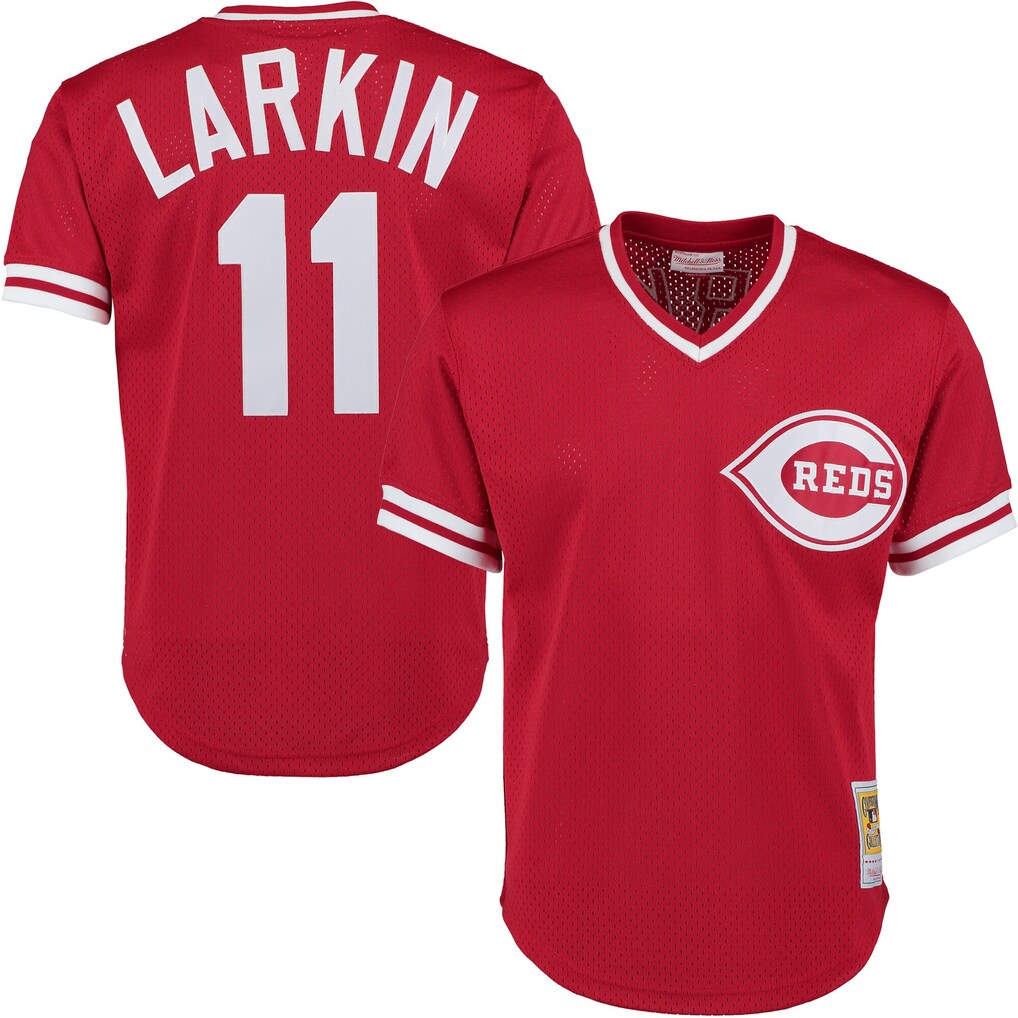 Men's Cincinnati Reds Barry Larkin Mitchell & Ness Red Authentic Batting Practice Jersey