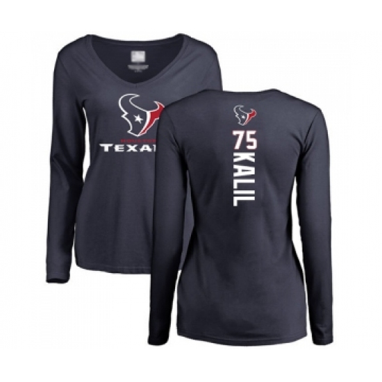 Football Women's Houston Texans #75 Matt Kalil Navy Blue Backer Long Sleeve T-Shirt