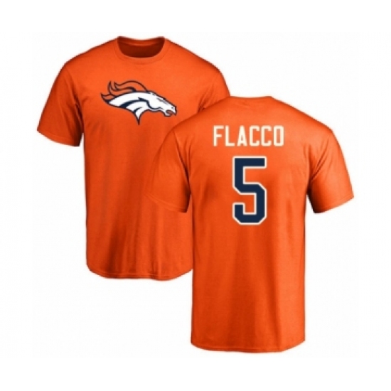 Football Denver Broncos #5 Joe Flacco Orange Name & Number Logo T-Shirt
