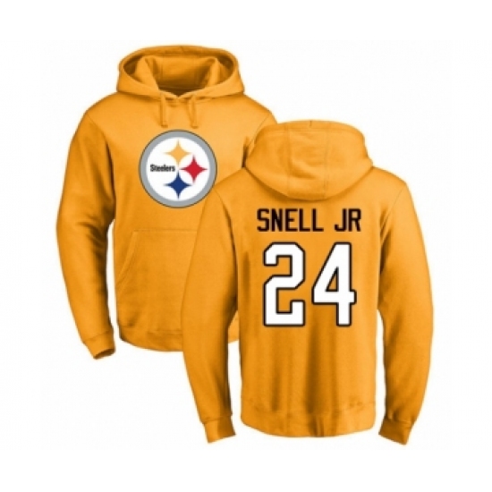 Pittsburgh Steelers #24 Benny Snell Jr. Gold Name & Number Logo Pullover Hoodie