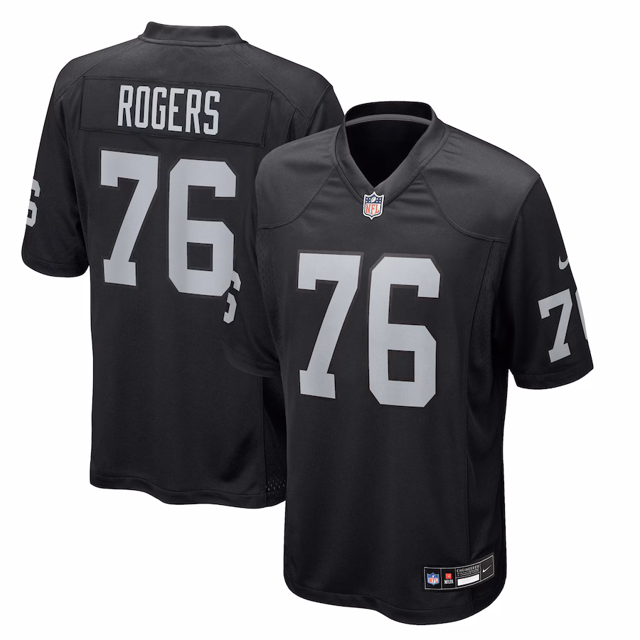Men's Las Vegas Raiders Caleb Rogers Nike Black Team Game Jersey