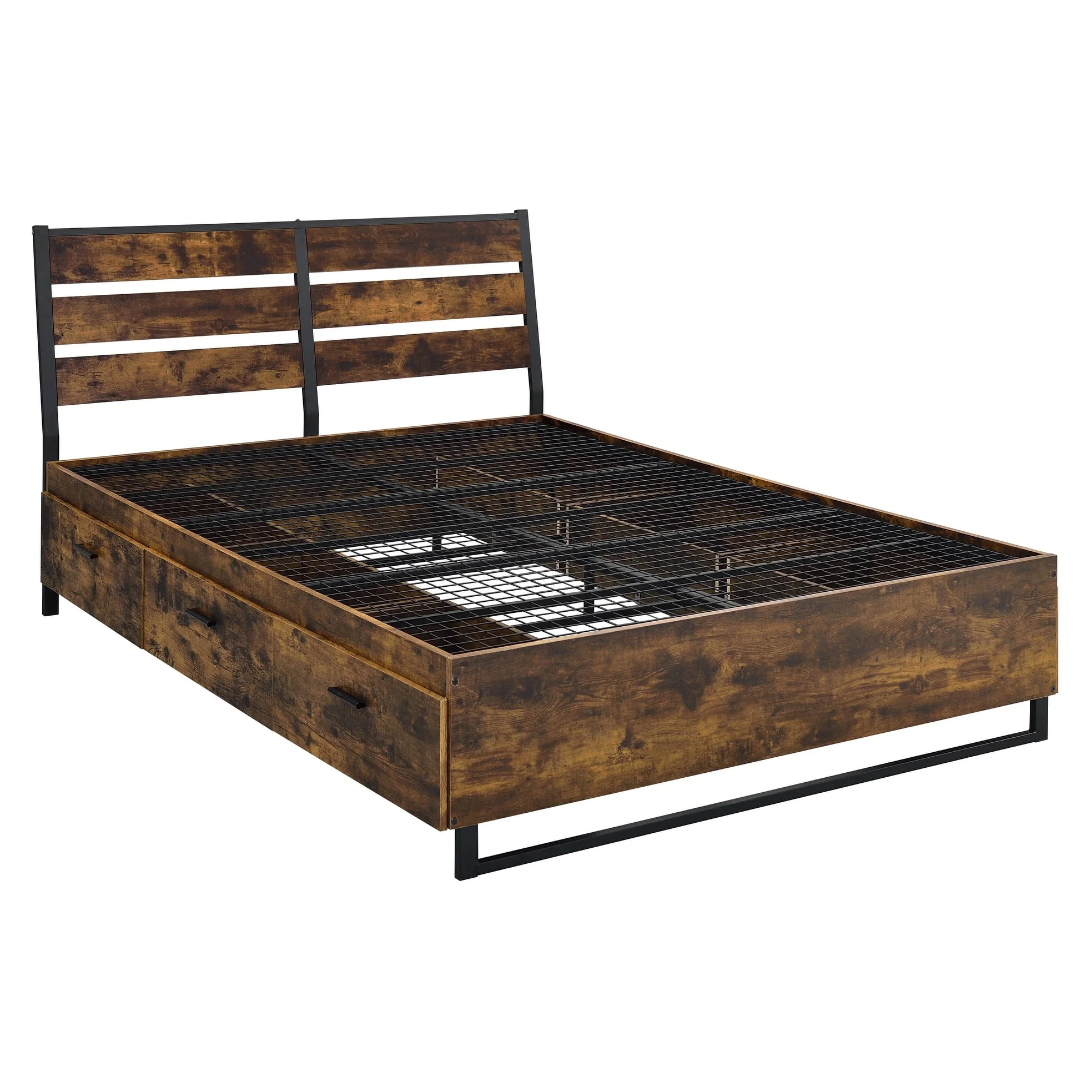 Garrett Rustic Oak and Black Storage Bed with 6 Drawers King - Curated Treasures Market