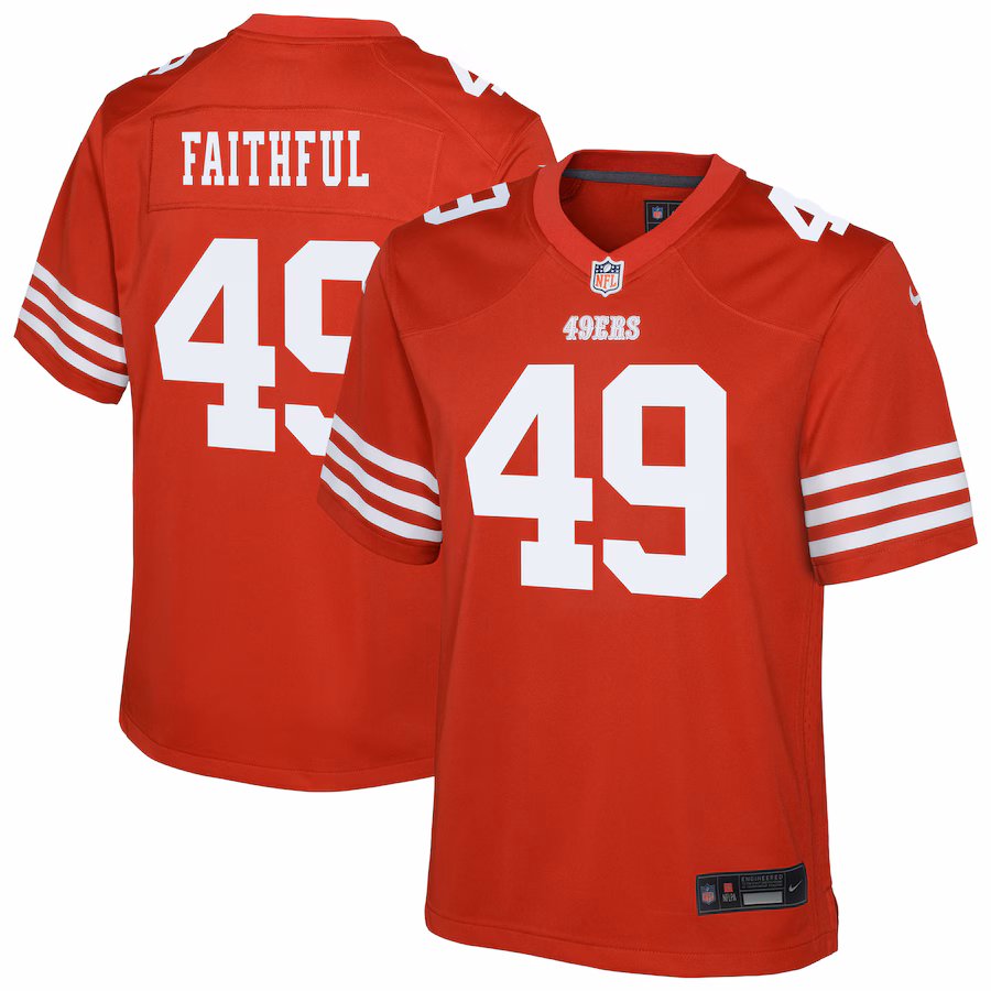 Youth San Francisco 49ers The Faithful Nike Scarlet Team Game Jersey