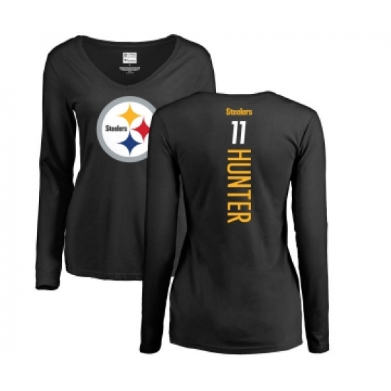 Football Women's Pittsburgh Steelers #11 Justin Hunter Black Backer Slim Fit Long Sleeve T-Shirt