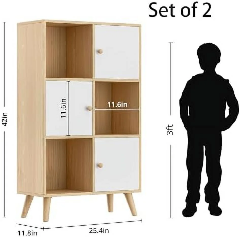 TJCGDTY Brown and White 6 Cube   Organizer  12 Cube Wooden Cubby Display  Bookcase  3-Tier  Bookshelf with Doors - Curated Treasures Market