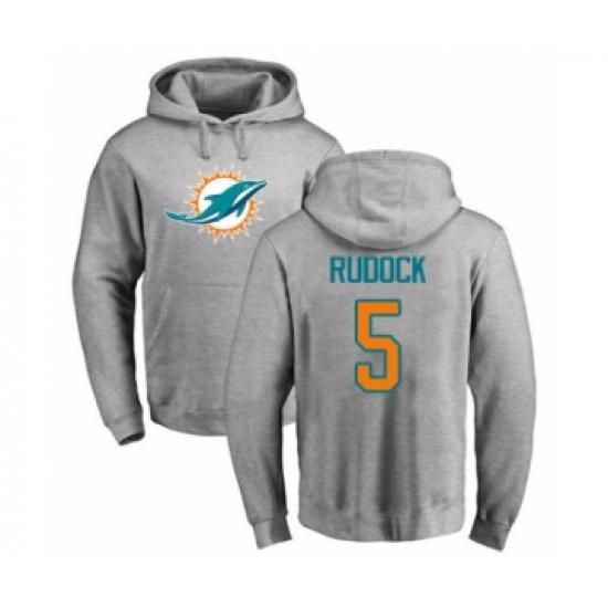 Football Miami Dolphins #5 Jake Rudock Ash Name & Number Logo Pullover Hoodie