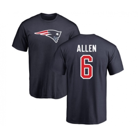 Football New England Patriots #6 Ryan Allen Navy Blue Name & Number Logo T-Shirt