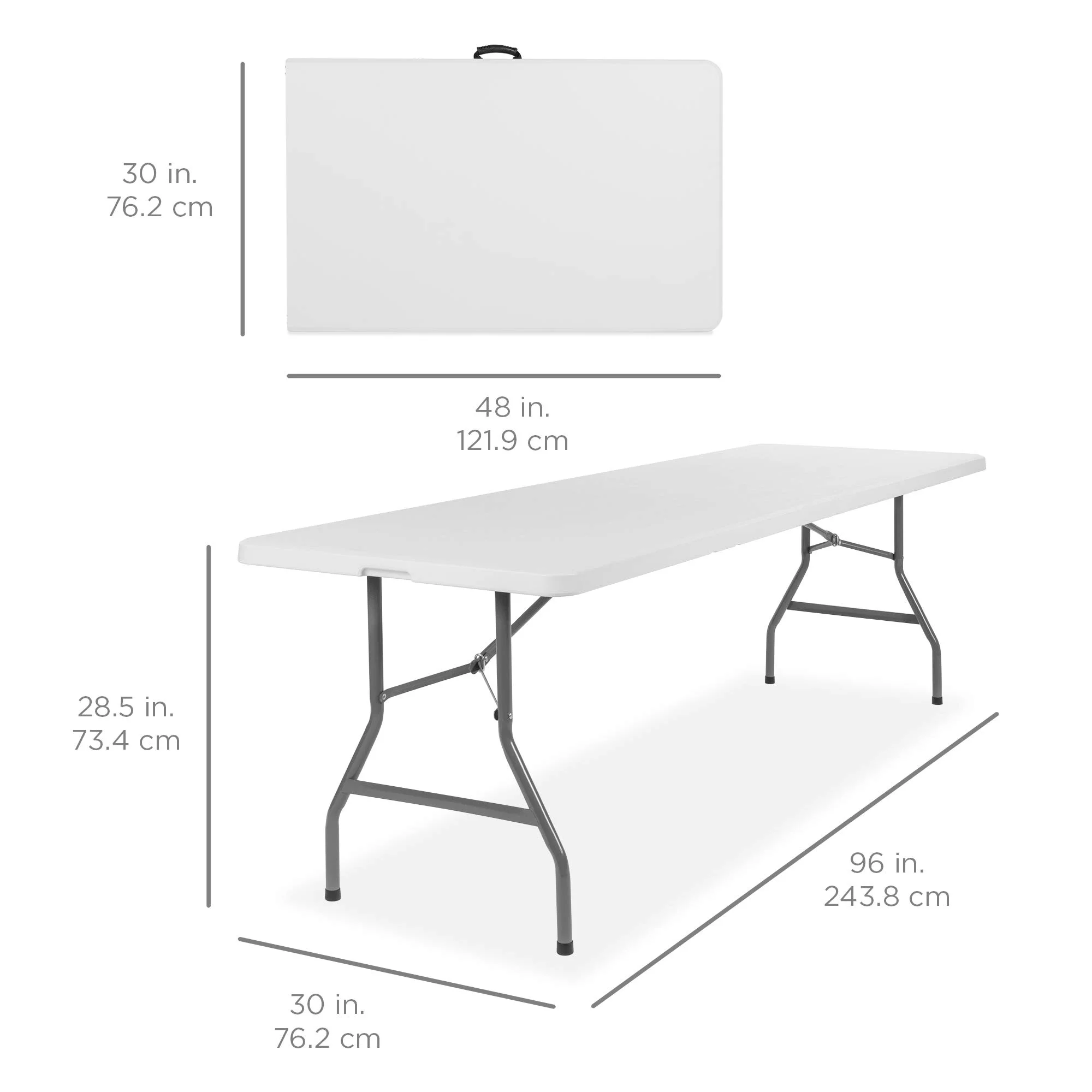 8ft Plastic Folding Table, Indoor Outdoor Heavy Duty Portable w/Handle, Lock for Picnic, Party, Pong, Camping - White - Curated Treasures Market