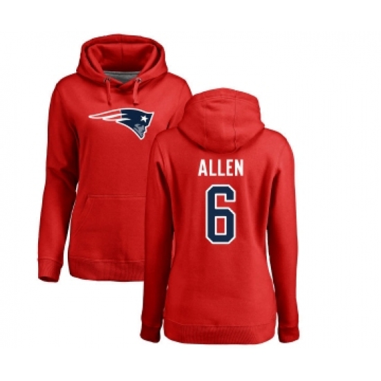 Football Women's New England Patriots #6 Ryan Allen Red Name & Number Logo Pullover Hoodie