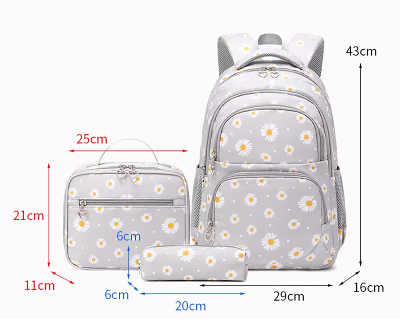 3Pcs Daisy Prints Backpack for Girls Bookbag set Primary School Daypack Elementary Students Knapsack with Lunch Box - Curated Treasures Market