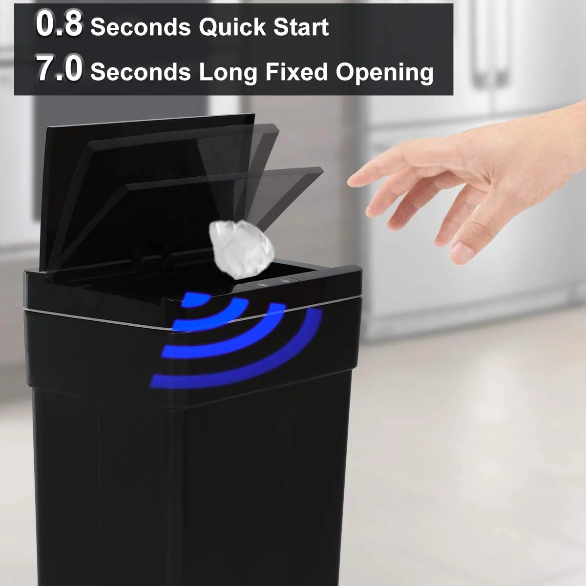 Dkeli Plastic Kitchen Trash Can Automatic 13 Gallon Garbage Can with Lid, Black - Curated Treasures Market